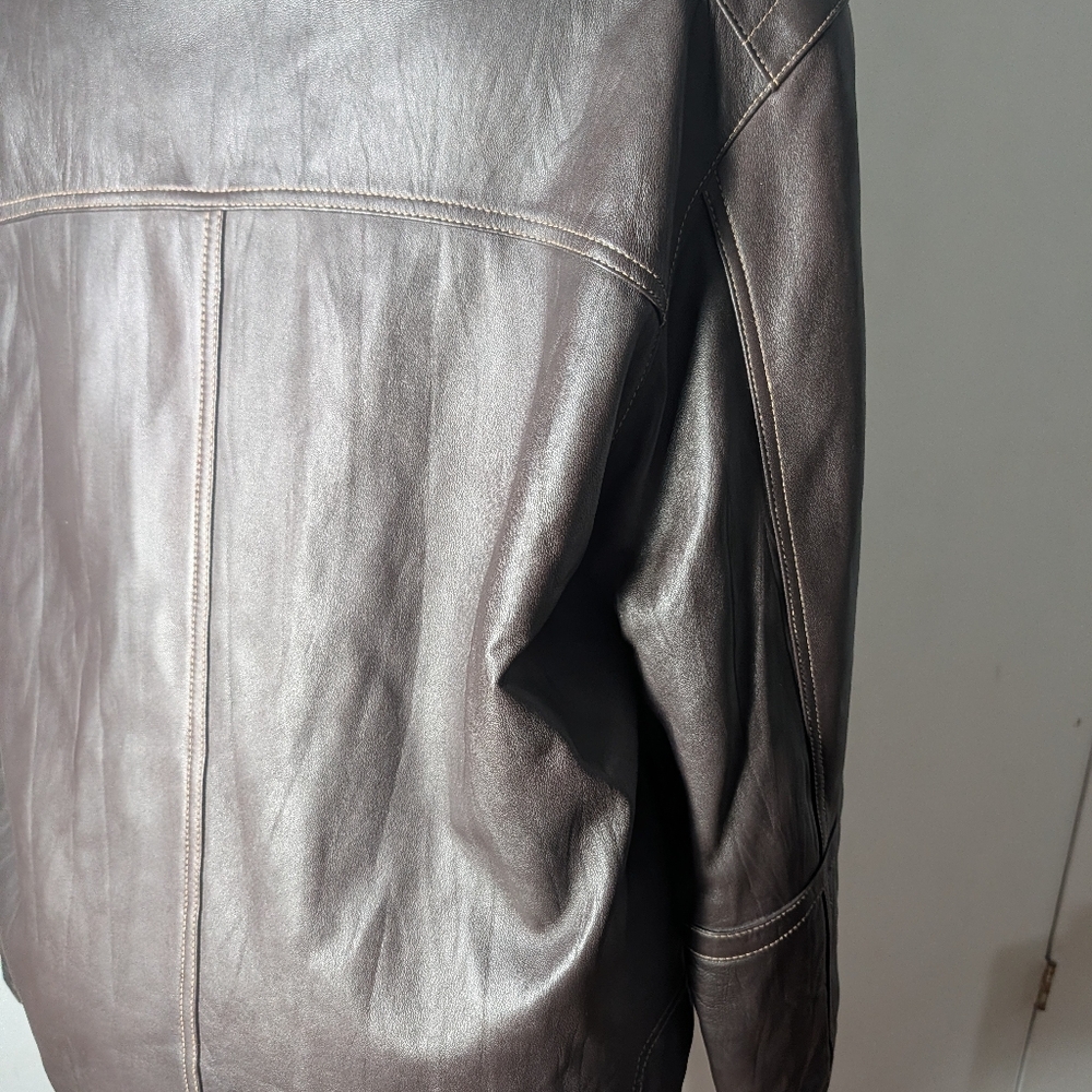 Max USA Men's Brown Leather Zip-Front Racer Button Jacket Size M - Picture 5 of 9
